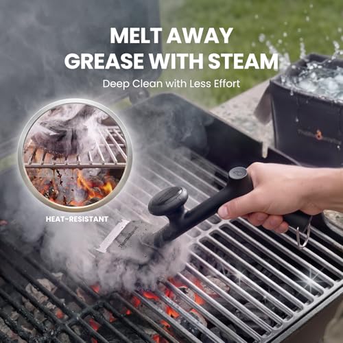 Image of ThermoMaven Bristle-Free BBQ Grill Brush - No Wire Risk Steam Cleaner Removes Burnt Grease Fast - 17 inch Cool-Touch Handle, Scraper & 3 Replaceable Heads for Gas, Charcoal & Cast Iron