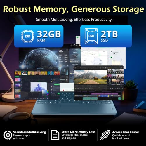 Image of Lenovo Yoga Slim 9i 14 inch 4K OLED Touch Copilot+ PC Laptop, Intel Ultra 7 258V, 32GB RAM, 3TB Storage(2TB SSD+1TB Docking Station), Intel Arc GPU, Backlit Keyboard, Fingerprint, Win 11 Home, Tidal Teal