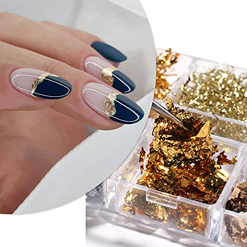 Eseres Nail Foil 3D Sparking Gold Flakes For Nails 6 Grids Metallic Nail Glitter For Nail Art Design #TOP4
