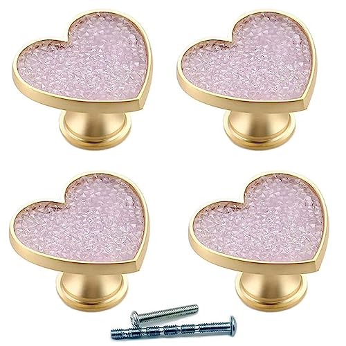 Image of YOUYOUULU 4Pcs Shining-Purple-Crystal-Diamonds-Drawer-Knobs, Golden-Brass-Heart-Dresser-Pulls, Love-Mid-Century-Cabinet-Cupboard-Handles (Purple Crystal)