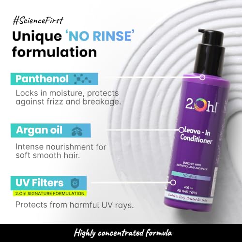 Image of 2.Oh! Italian Leave In Conditioner for Dry and Frizzy Hair | For All Hair Types | Nourishing Leave In Hair Conditioner with Panthenol and Argan Oil | Hair Serum for Dry Frizzy Hair | UV Protection (100ml)