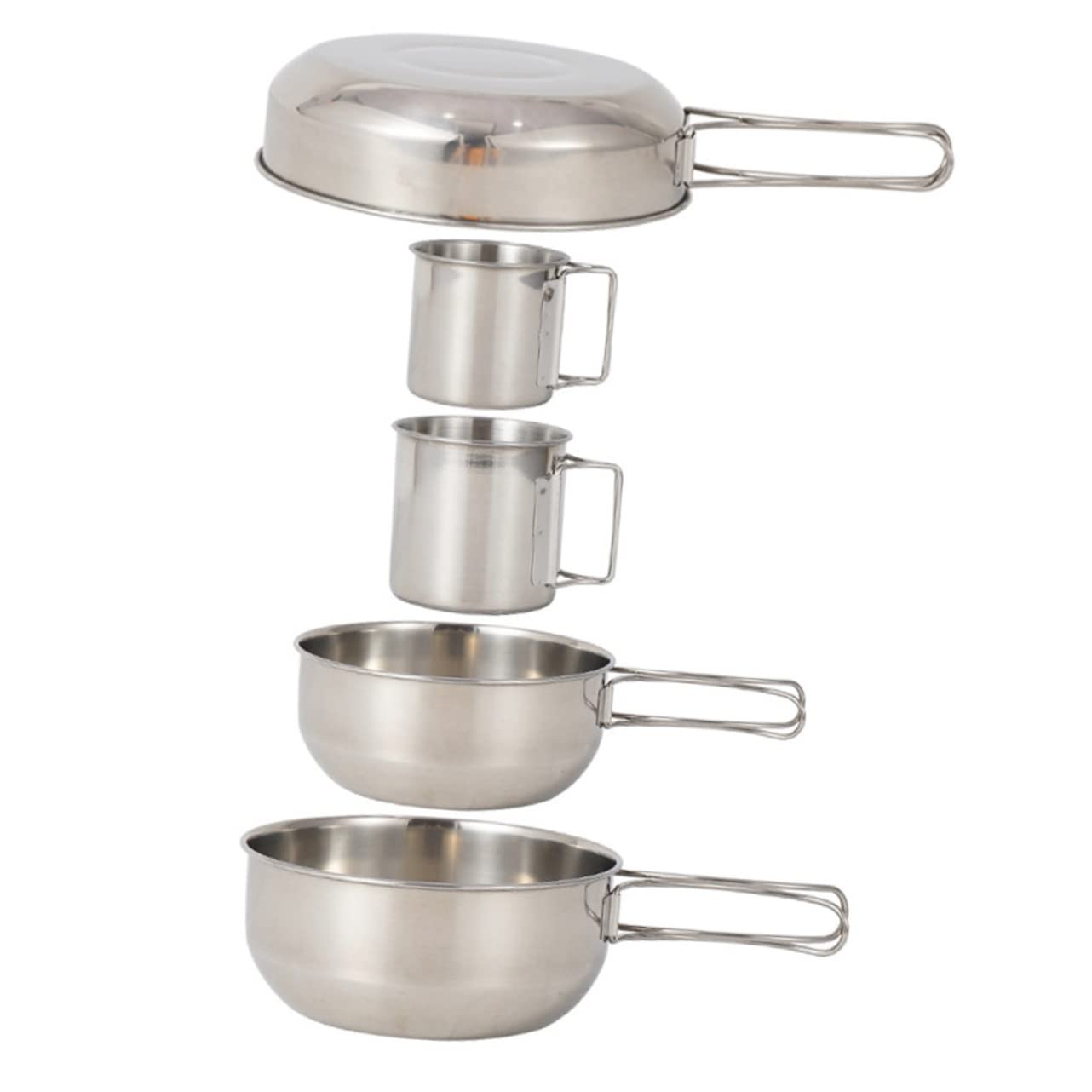 GANAZONO Vaisselle Argenté Set et 5 Pièces en Acier Inoxydable Camping Design Empilable, Résistant aux Chocs pour pour Activités de Plein Air et Randonnée Activités de Plein Air Randonnée