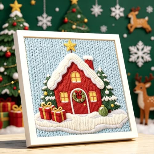 Image of BEUNITONE Punch Needle Kit for Beginners Adults, Christmas Snowhouse Design