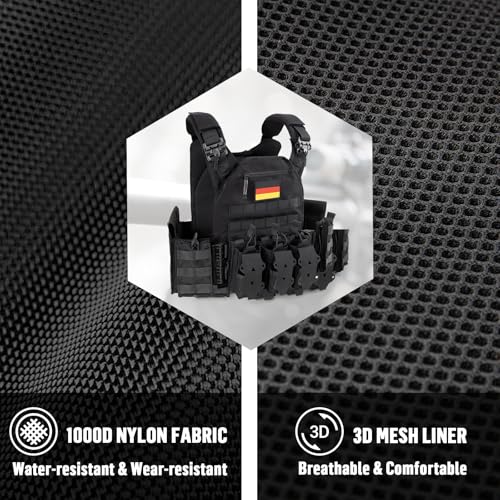 Jueachy Taktische Weste Airsoft Plattenträger: Quick Release Militär Weste Einstellbar Atmungsaktiv Beschwerte Weste für die Ausbildung - Plate Carrier Molle Schutzweste für Herren Paintball Polizei