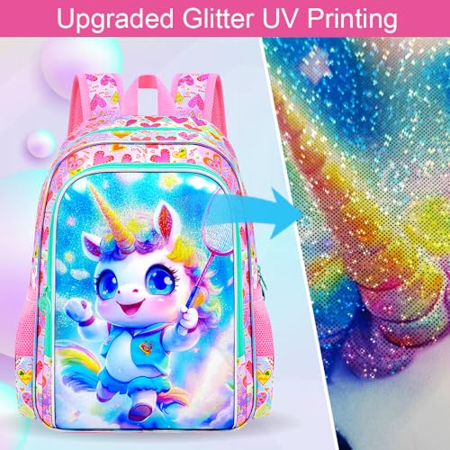 Image of 16 inch Unicorn Backpack, 3Pcs Girls School Bookbag Set with Lunch Box,Kids Backpacks for Elementary Preschool Kindergarten (Pink)