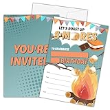 Zmyollo S'mores Birthday Invitations - 20PCS Modern Letter Print Campfire Theme Invitations for Unisex Kids - 4x6 inches