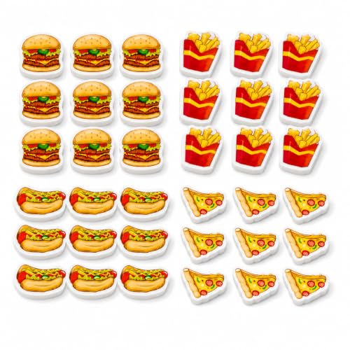 Image of Birthday Popper Birthday Return Gift for Kids Fast Food Erasers, 36 Pcs | Thick Assorted Burger, Fries, Hot Dog and Pizza Designs; for Classroom Rewards, School Supplies and Goodie Bags