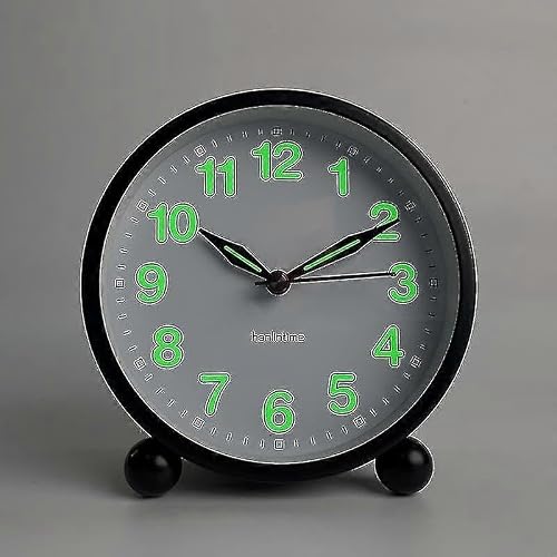 JOYHAPPST Silent Alarm Clock - Non Ticking Analog Alarm Clocks With Warm Light - Minimalistic Round