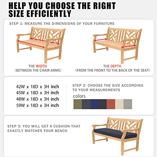 Favoyard Outdoor Bench Cushion 42 X 18 Inch Waterproof Patio Furniture Cushions 3-Year Color Fastness Garden Sofa Settee Couch Swing Pads With Handle And Adjustable Straps, Navy Blue #TOP4