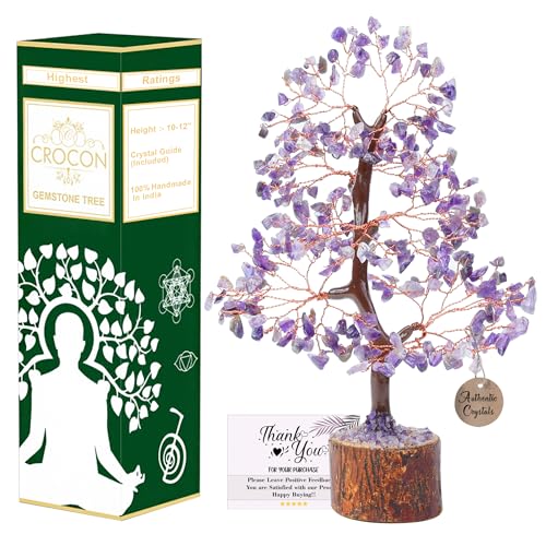 Image of Crocon Amethyst Crystals Tree, Birthday Gifts for Women & Men, 10-12 inch | Purple House Decor for Shelf Healing Crystals, Spiritual Gift Purple Decor, House Warming Gifts New Home, Gift for Mom Sister
