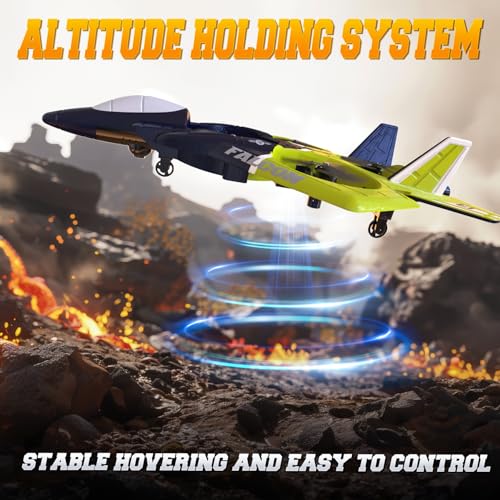 BEZGAR RC Airplane, 2.4GHZ 6-axis Gyro Remote Control Airplane, Gesture Remote Control Plane, 360° Flip Fighter Jet Toy, Toys for Ages 8-13 with Colorful LED Navigation Lights Green - Thumbnail 3