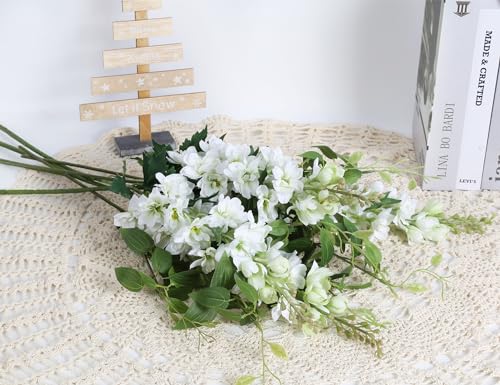Icbox 8Pcs White Artificial Delphinium Flowers With Clematis Greenery Long Stem Flowers 29.5 Inch Larkspur Artificial Flowers For Wedding Centerpieces Silk Flowers For Home Decor Indoor thumb #3