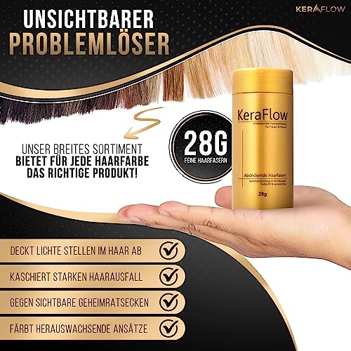 KeraFlow Streuhaar [Dunkles dunkelbraun] 28g - Schütthaar zur Haarverdichtung - Haarfasern für dichtes Haarvolumen gegen Haarausfall, kahle Stellen und dünnes Haar - Hair Fibers für Damen & Herren