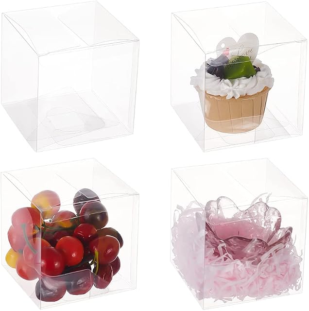 BENECREAT 30PCS 9x9x9cm Clear Cube Wedding Favour Boxes PVC Transparent Gift Wrapping Boxes for Candy Chocolate, Party and Baby Shower Favors