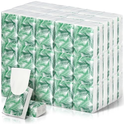 Image of Therwen 100 Pack Pocket Tissues Travel Bulk 1000 Sheet, Palm Theme