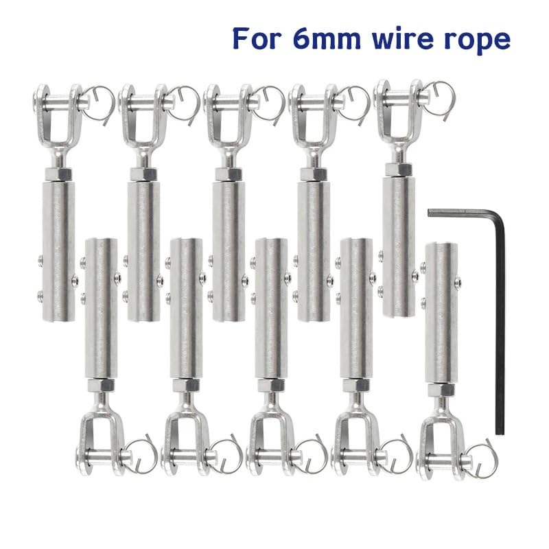 Morsetti per Fune for Kit ringhiera Cavo da 6 mm Fune Metallica Forcella Tensione terminale Raccordo Ancoraggio a Ginocchiera con bulloni a Testa Esagonale Morsetti per I Cavi