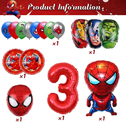 16Pcs Superhero Birthday Party Balloons Spider Foil Balloons，Children's Superhero Theme 3Th Birthday Party Decorations (3 Years Old) #TOP2