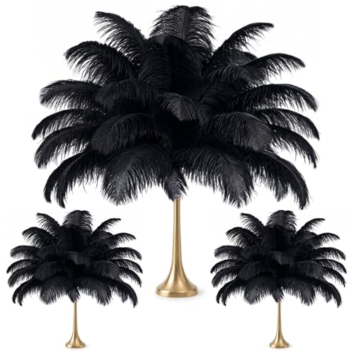 Piokio 100 Pcs Large Natural Black Bulk Ostrich Feathers 14-16 Inch 12-14 Inch 10-12 Inch 8-10 Inch Ostrich Feathers Plumes for Wedding Party Decoration Centerpieces Home Decor Flower Arrangement