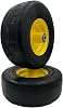 Set of 2-13x5.00-6 Flat Free Yellow Lawn Mower Wheel Assembly - 58 Inch Hub