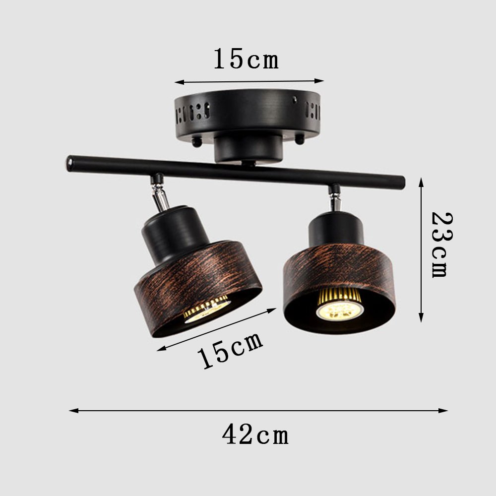 LED Vintage Eisen Deckenspot Drehbar Schwarz-Rost Deckenstrahler 2-Flammig Verstellbare Retro Wand-Lampe Decken-Leuchte Innen-Beleuchtung Laden Wohnzimmer Restaurant Decken-Spot 5W*2