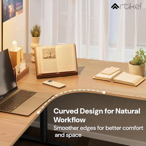 Image of ARTIKEL Elle L-Shaped Electric Height Adjustable Executive Desk for Office & Home | Ergonomic Sit-Stand Desk with Cup Holder & Headphone Hooks | 100 Kg Load Capacity (160 x 140 x 60 cm)