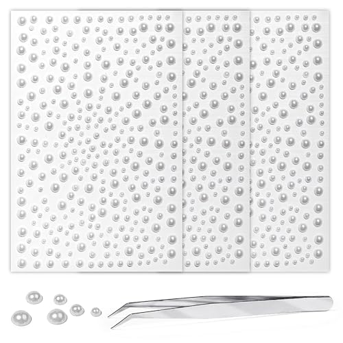 Self Adhesive Face Gems and Pearls for Makeup, Festival Jewels, Hair Gems, Rhinestone Stickers for Face, Eye, Makeup, Nail, Body, Crafts 3/4/5/6 mm 975Pcs (20.Pearl_White)