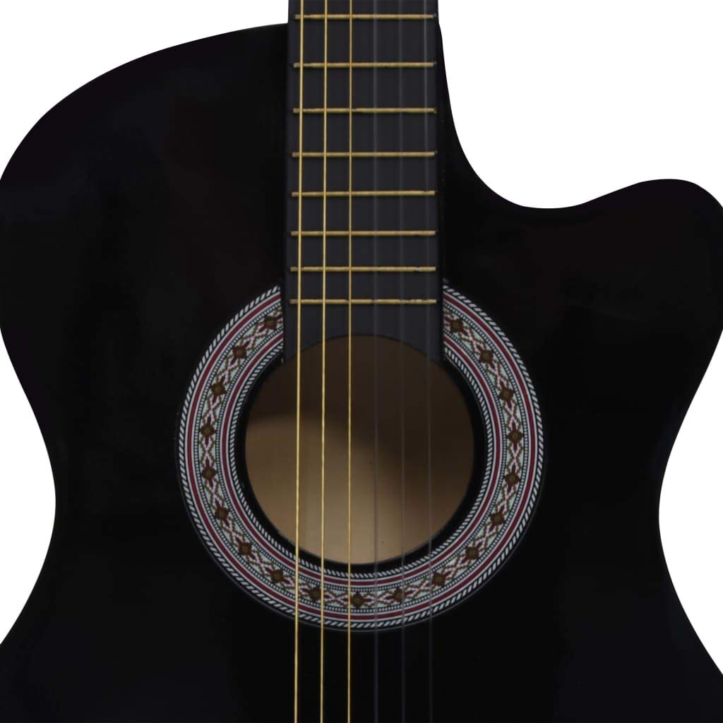 38 Pulgadas Guitarra Acústica con Cuerdas de Acero para Principiantes Adultos y Estudiantes, Elegante Diseño de Color Único (Negro)