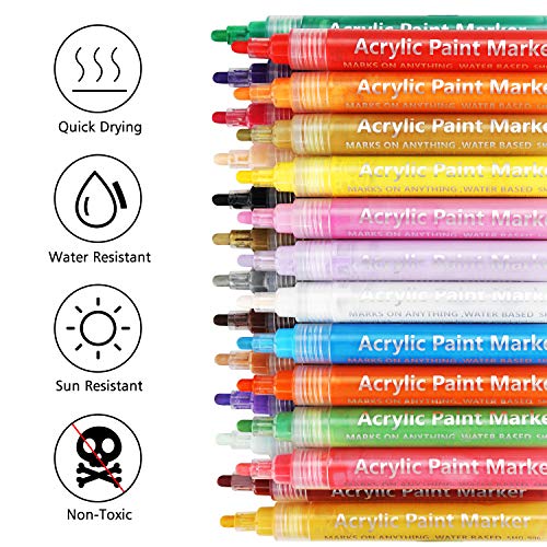image for YCSDEN Acrylic Paint Pens for Rocks Painting, Glass, Wood, Ceramic, Me