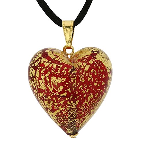 GlassOfVenice Murano Glass Heart Pendant Ca D'oro - Ruby Red
