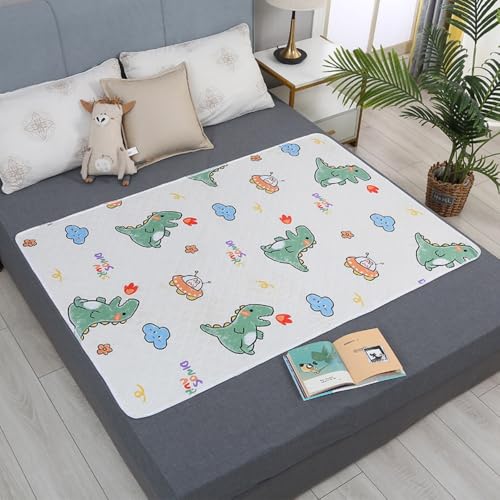 Hearda 2 Pezzi Traversine Lavabili per Incontinenza Adulti Anziani Neonato Bambini Cani, Riutilizzabili Coprimaterasso Impermeabile Assorbente Protezioni Materasso Foglio (Dinosauro,50x70cm)