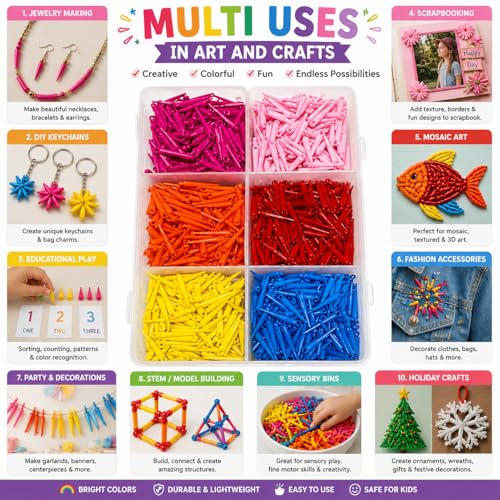 Image of eshoppee 200 gm 22 mm Long Shape Multicolor Plastic Beads 1200 Pieces for Jewellery Making Kit Art and Crafts Materials for Necklace Bracelet Earring Making Materials DIY Kit