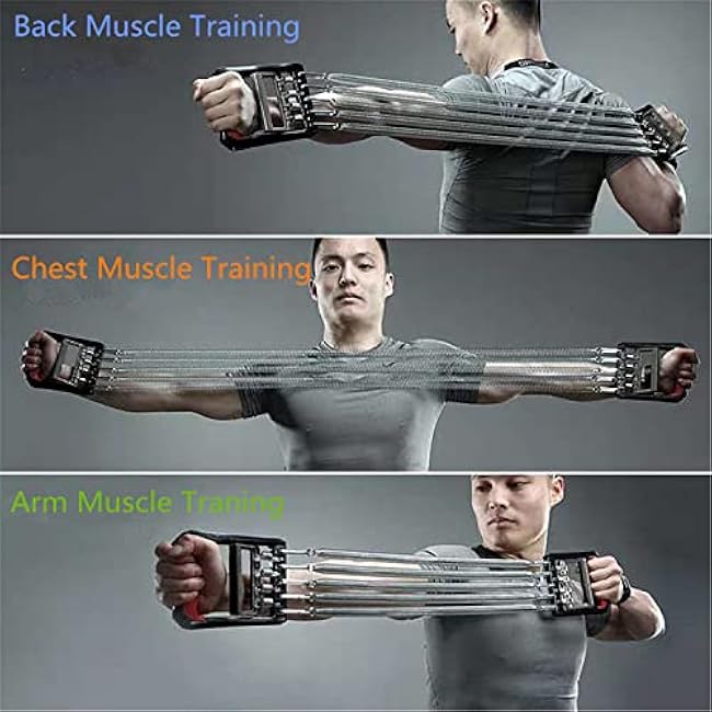 Chest Expander Exercise Resistance Bands Adjustable Hand Gripper Arm Pull Bar Arm Muscle Exerciser with 5 Springs Strength Trainer for Home Gym Muscle Training Exerciser,Red