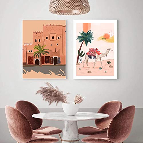 Affiche Maroc et toile chameau léopard poster boho pour décoration murale salon salon chic 50x70