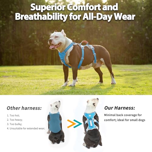 Image of Huntboo Escape Proof Dog Harness, Escape Artist Harness, Reflective Harness with Padded Handle, Breathable, Durable, Adjustable Vest for Medium Dogs Walking, Training, and Running Gear (Blue, XL)