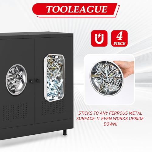 Image of TOOLEAGUE 4Pcs Magnetic Parts Tray Set with 15Lb Magnetic Pickup Pen | Stainless Steel Tray Bowl with Extra Strong Magnets for Organizing and Retrieving Metal Parts