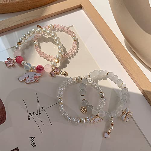 Anzwtloyy Kawaii Bracelets Set Cinnamo Friendship Bracelets Bulk Bff Besties Crystal Beads Pearl Cute Cartoon Elastic Beaded Relationship Bracelets For Girls Women #TOP2