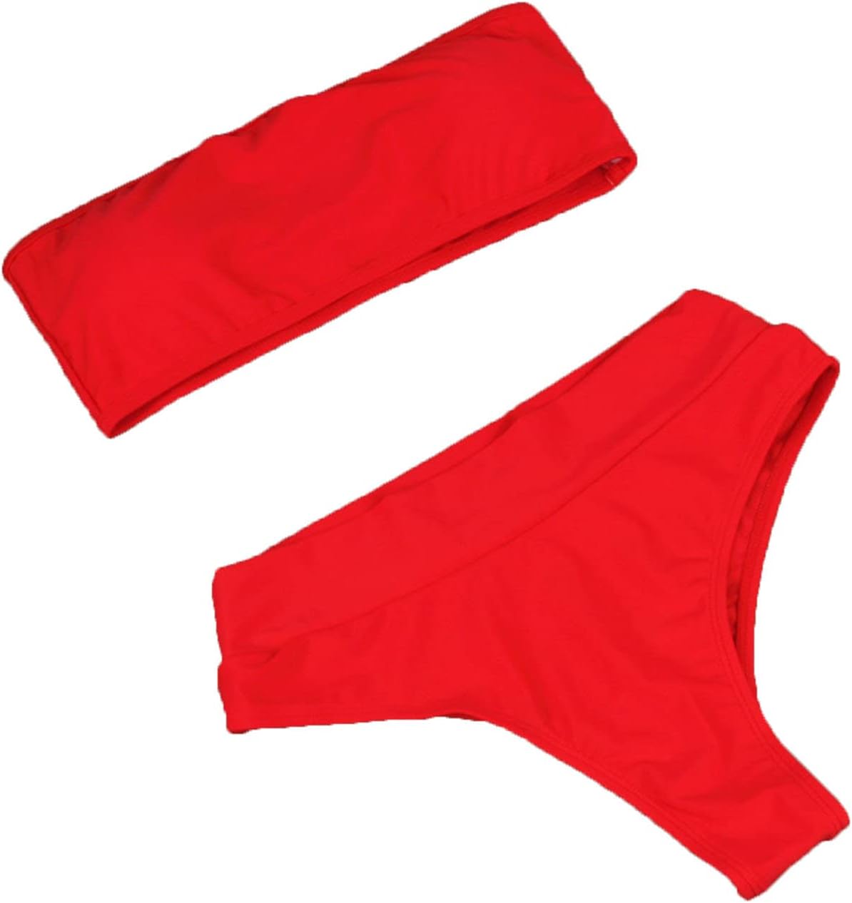 Women Bandeau 2 Piece Bikini Set Off Shoulder Plus Size Swimsuit High Waist Crop Top Solid Color Strapless Bathing Suit
