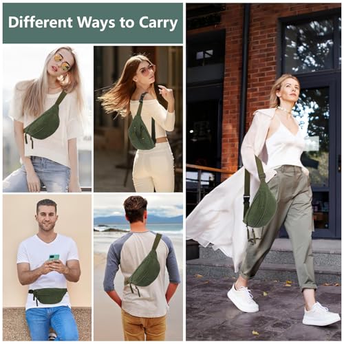 Cord Bauchtasche für Damen Herren, Modische Umhängetasche Crossbody Bag,Praktische Brusttasche Gürteltasche für Alltagsleben, Sport, Reisen, Laufen, Schule (Grün)