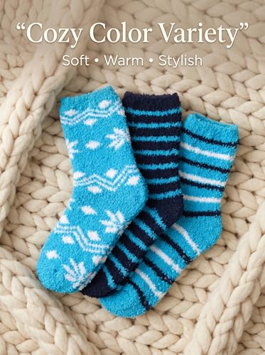 Image of Tipi Toe Womens Fuzzy Crew Socks with Anti Slip Grips Warm Cozy Fluffy Winter Slipper Socks Non Skid Home Socks for Women