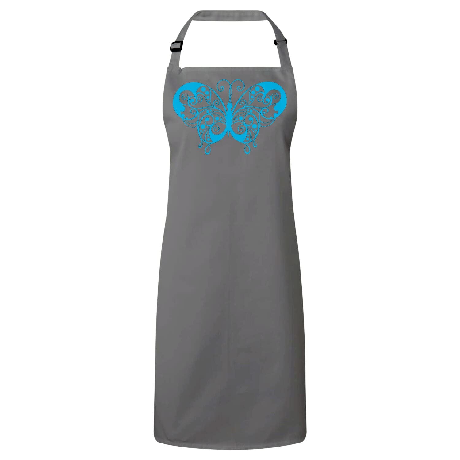 Tablier cuisine premium gris réglable imprimé papillon bleu - 4