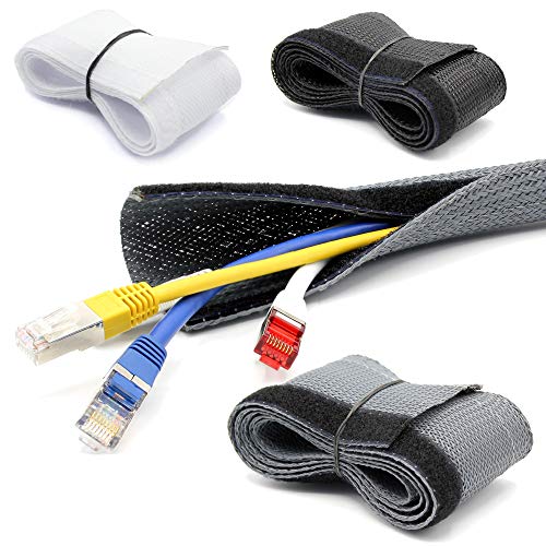 Preisvergleich Produktbild 10m Flex Kabelschutz Kabelschlauch Geflechtschlauch Klettverschluss Gewebeschlauch Klett in schwarz oder grau Ø 15-17, 20-23, 25-30, 30-35mm (schwarz Ø 15-17mm)