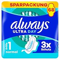 Always Ultra Day Damenbinden Normal (Größe 1) Mit Flügeln 68 Stück, Super Saugfähig Und Ultra Dünn, Für Die Periode