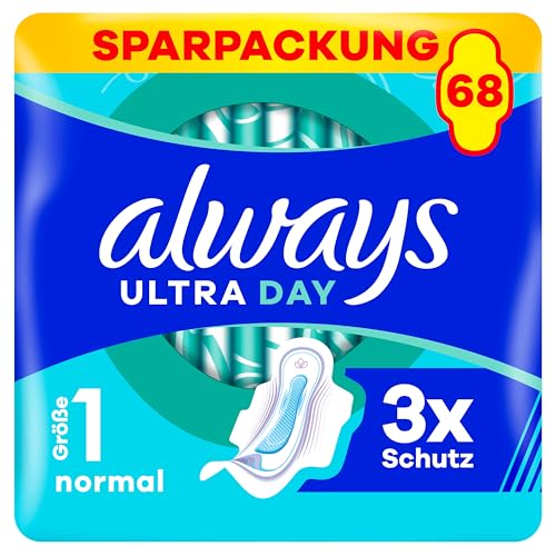 Always Ultra Day Damenbinden Normal (Größe 1) Mit Flügeln 68 Stück, Super Saugfähig Und Ultra Dünn, Für Die Periode