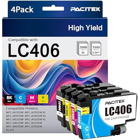 PACITEK LC406 Ink Cartridges Replacement for Brother LC406XL LC406 Ink Cartridges Compatible with Brother MFC-J4335DW Ink Cartridges for MFC-J4345DW MFC-J5855DW MFC-J6955DW MFC-J6555DW Printers Cover