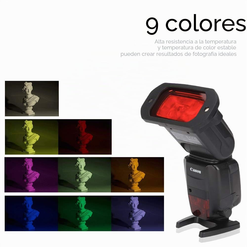 AODELAN Juego de filtros de gel de flash, rejilla universal de panal con kit de filtros de iluminación Speedlite de 8 colores para cámara Canon, Nikon, Sony, Godox y Yongnuo
