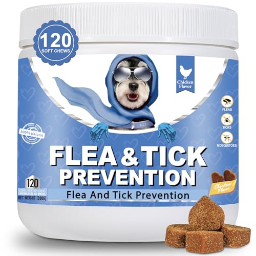 Flea and Tick Chewables for Dogs | Flöhe & Zecken | Premium Nahrungsergänzungsmittel für Hunde | Omega 3, Probiotika, britische Marke – Tierarztformel | Huhn | 300 g