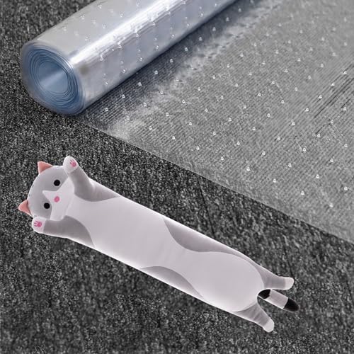 Plastic Carpet Runner 27in x 6ft & Gray Cat Body Pillow