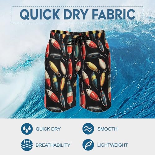 Mens Swim Trunks, Colored Fish Hooks Print Swim Shorts with Mesh Lining Swimwear Bathing Suits Quick Dry3