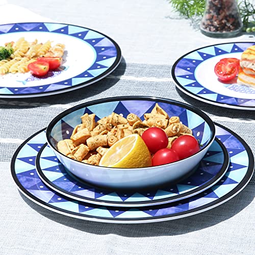 12-Piece Melamine Dinnerware Set,Includes Dinner Plates,Salad Plates Bowls Service For 4,Reusable Picnic Tableware Dinnerware For Summer Outdoors,Dishwasher Safe (Nautical Fish) #TOP4