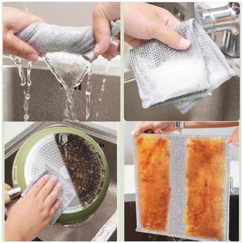 Image of Kitchen Dish Soap Dispenser with Sponge Holder, 2-in-1 Countertop Soap Pump Dispenser, Soap Dispenser for Kitchen Sink with 2-Packs Wire Dishwashing Rag,White